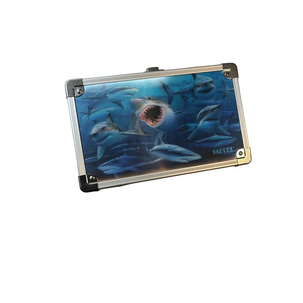 Vaultz Locking Supply Box 3D Shark Art Royce B McClure Blue Hard Case VZ03910